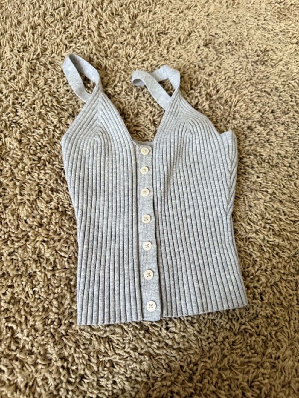 Aerie Ribbed Button-Front Tank Top in Light Gray